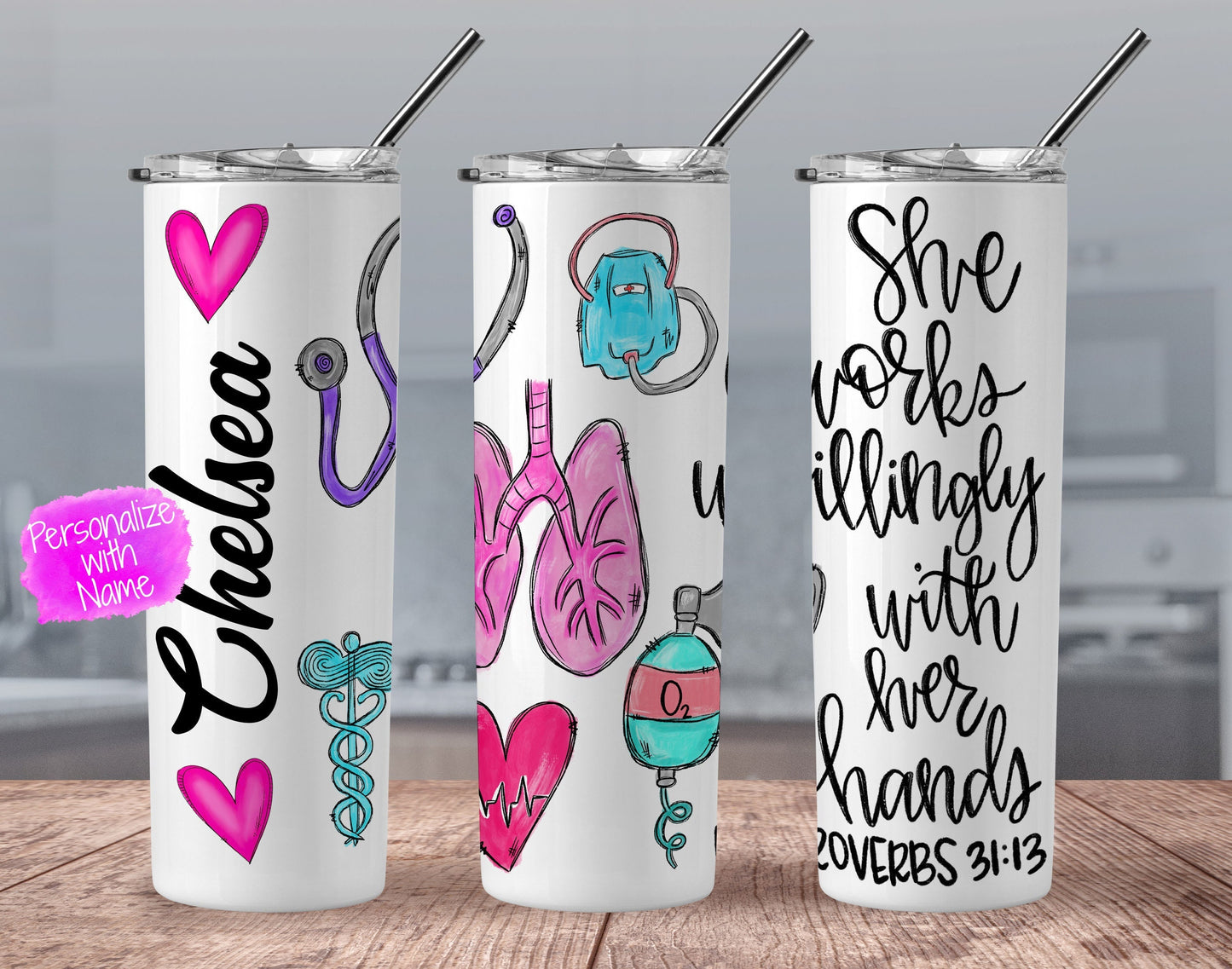 Respiratory Therapist 20 oz Skinny Tumbler - She works willingly with her hands - RT Skinny Tumbler -  RT Gift - Respiratory Therapist