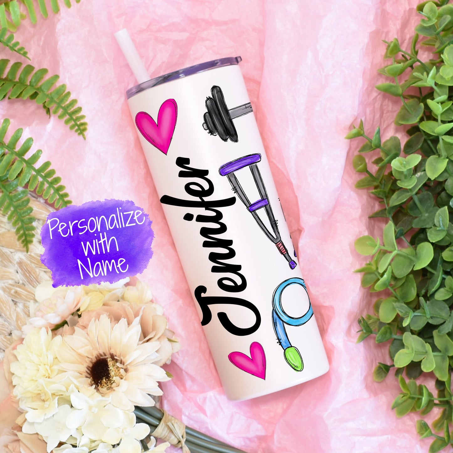 Physical Therapist Skinny Tumbler - She works willingly with her hands - PT Skinny Tumbler -  Physical Therapist Gift - PT Gift
