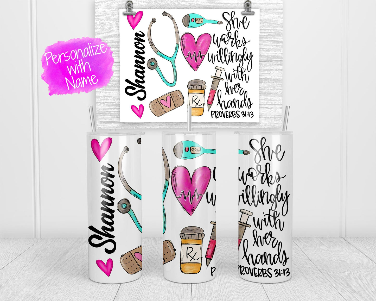 Nurse Skinny Tumbler - She works willingly with her hands - Nurse Skinny Tumbler -  RN Gift - Nurse Gift - Nurse Appreciation