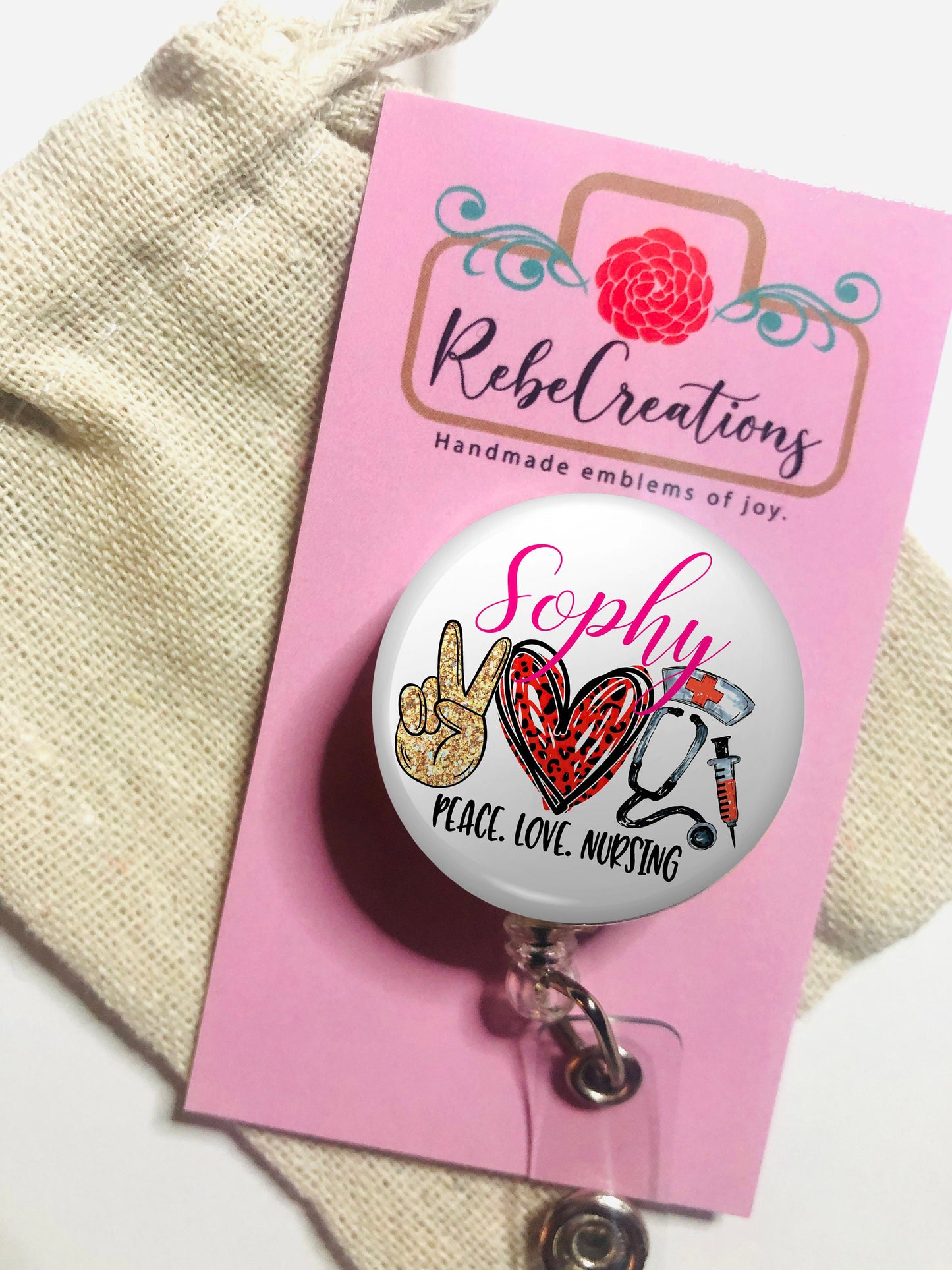 Personalized Peace love nursing - Nurse Badge Reel - RN Badge Reel - ID Retractable badge, ID Badge Reel - Nurse Gift