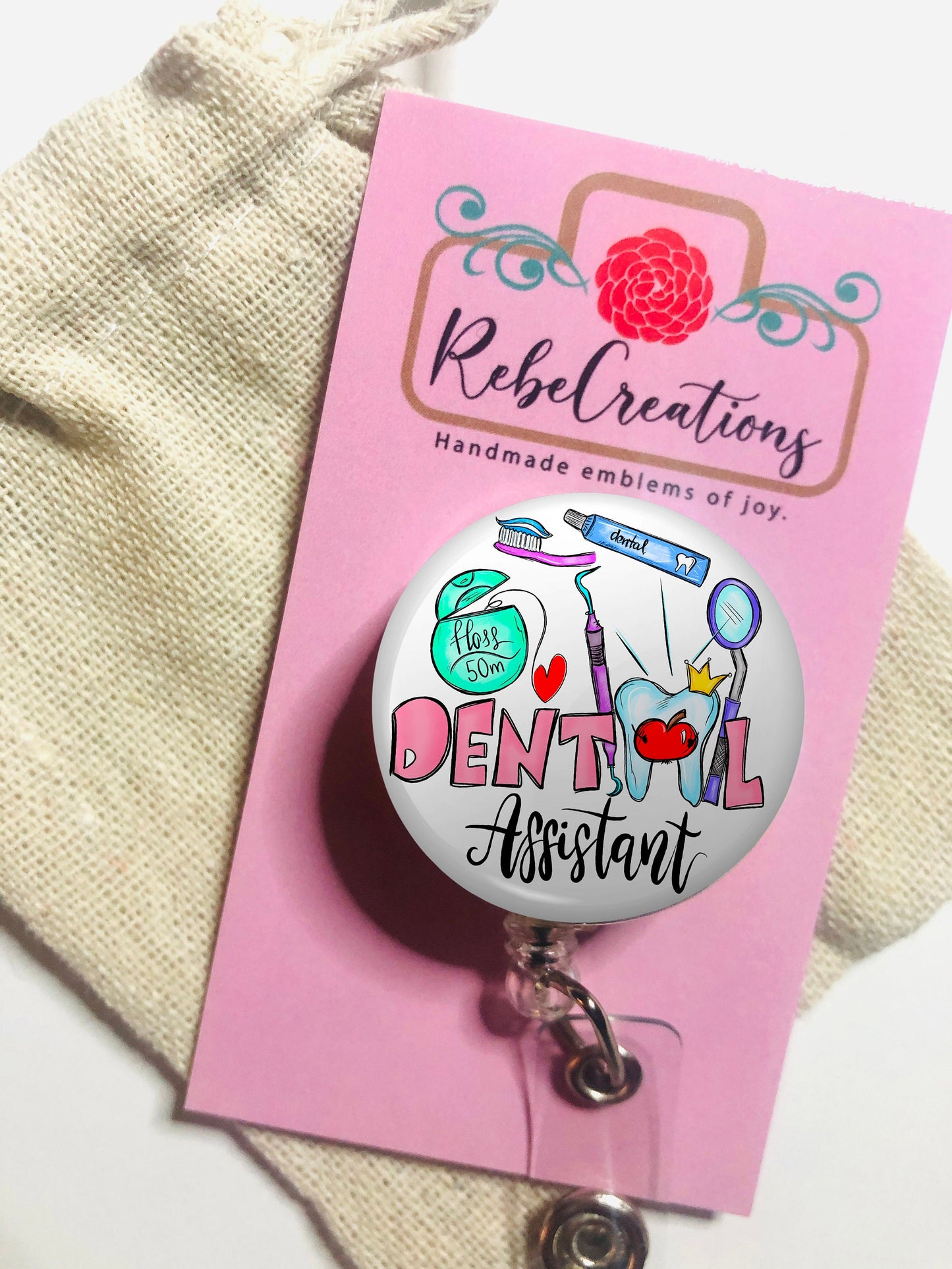 Dental Assistant Badge Reel - Dental Hygienist - Dental Assistant - ID Retractable badge, ID Badge Reel