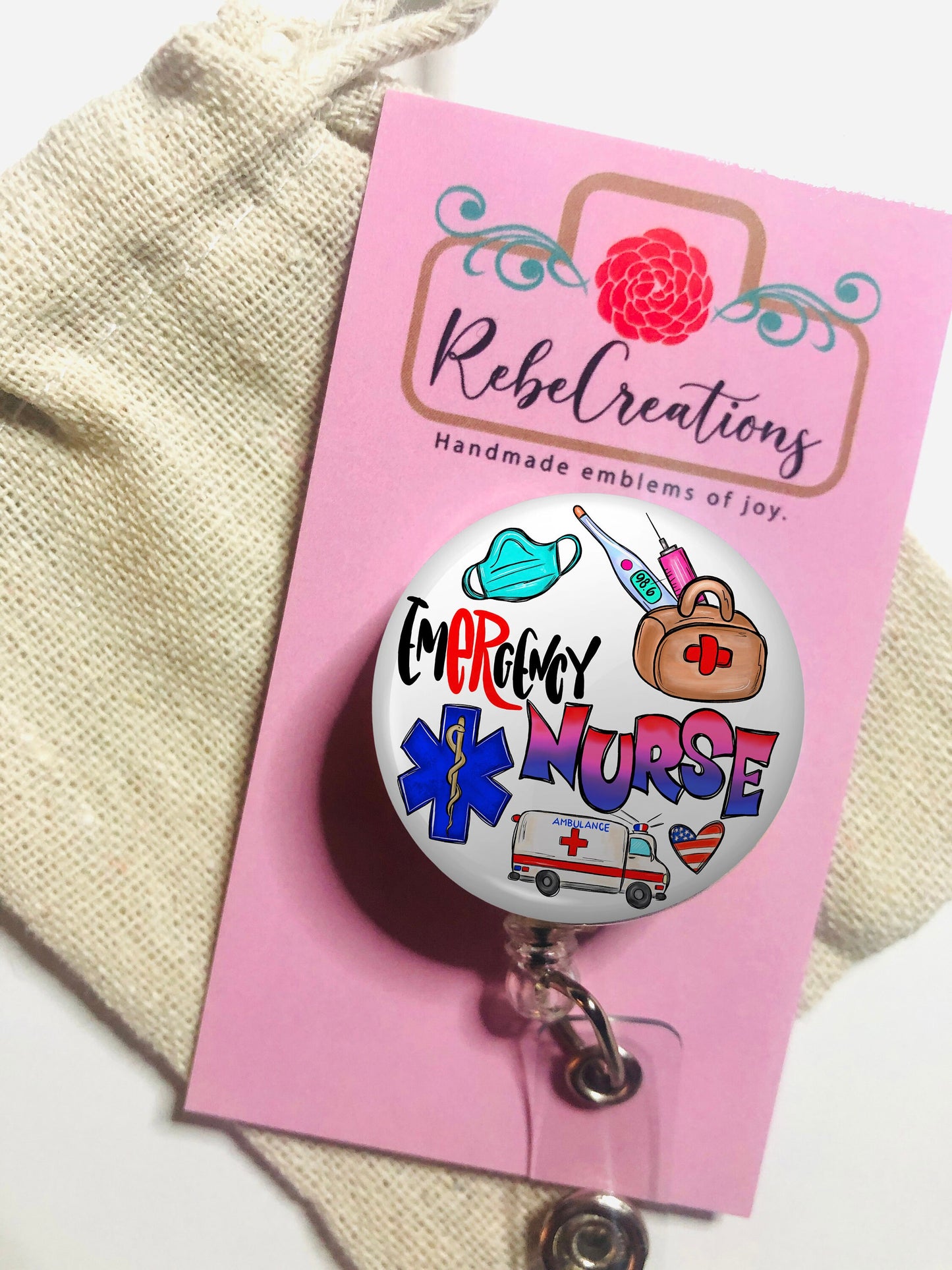 Emergency Nurse Badge Reel - RN Badge Reel - ID Retractable badge, ID Badge Reel - Nurse Gift - Emergency Nurse Gift