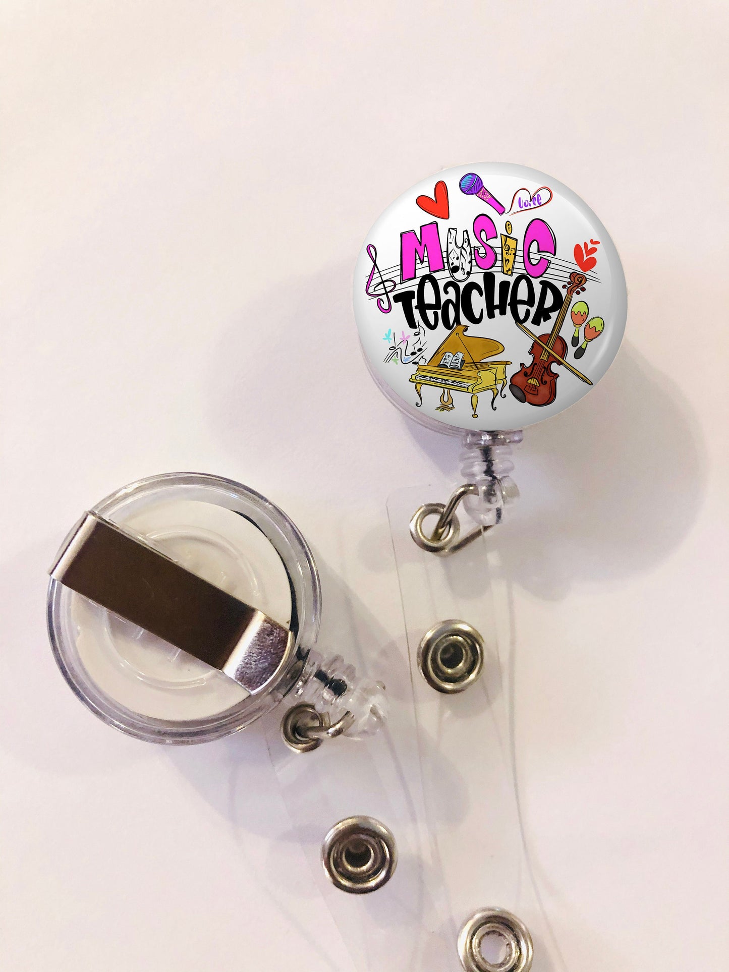 Music Teacher Badge Reel - Music Teacher ID Badge Reel - ID Retractable badge, ID Badge Reel - Music Teacher  Gift
