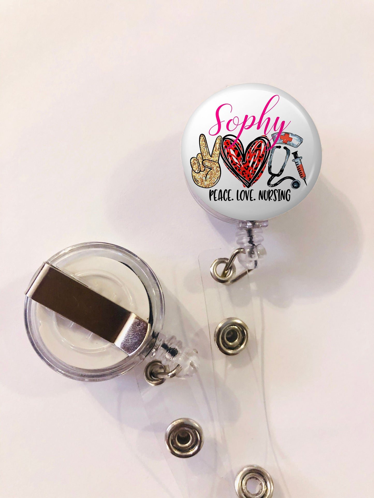 Personalized Peace love nursing - Nurse Badge Reel - RN Badge Reel - ID Retractable badge, ID Badge Reel - Nurse Gift