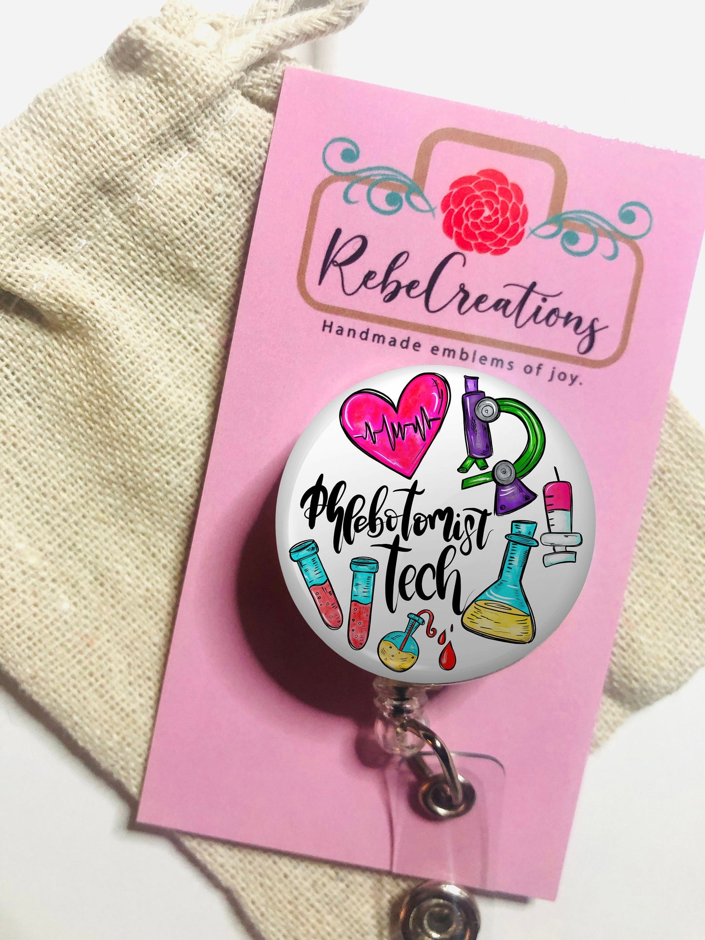 Phlebotomist Badge Reel - Lab Badge Reel - ID Retractable badge, ID Badge Reel - Phlebotomist Gift