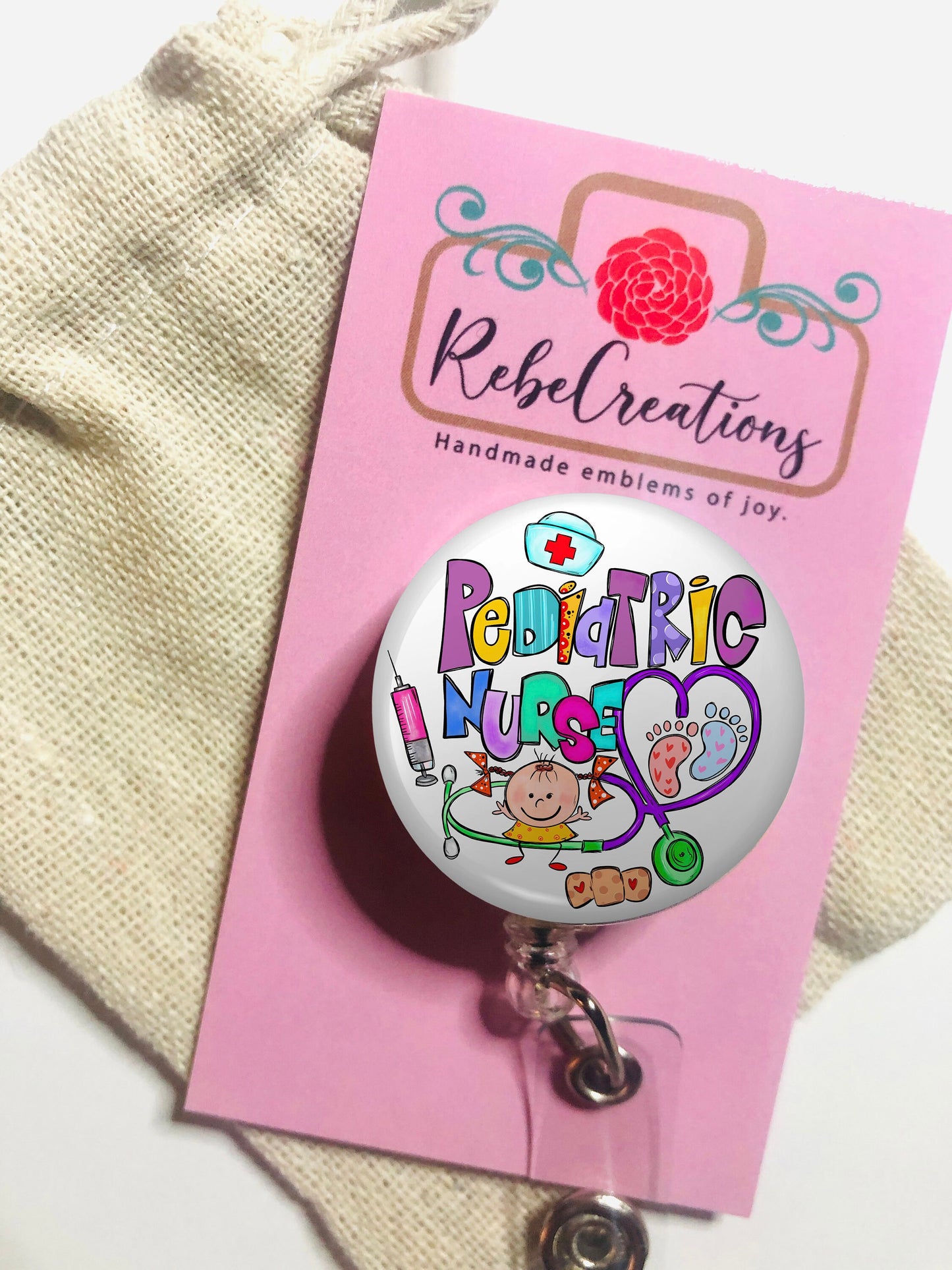 Pediatric Nurse Badge Reel - Peds RN Badge Reel - ID Retractable badge, ID Badge Reel - Nurse Gift - Peds Nurse Gift
