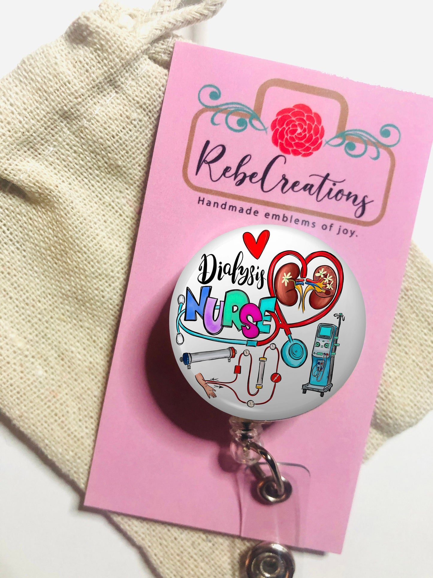 Dialysis Nurse Badge Reel - Dialysis RN Badge Reel - ID Retractable badge, ID Badge Reel - Nurse Gift - Dialysis Nurse Gift