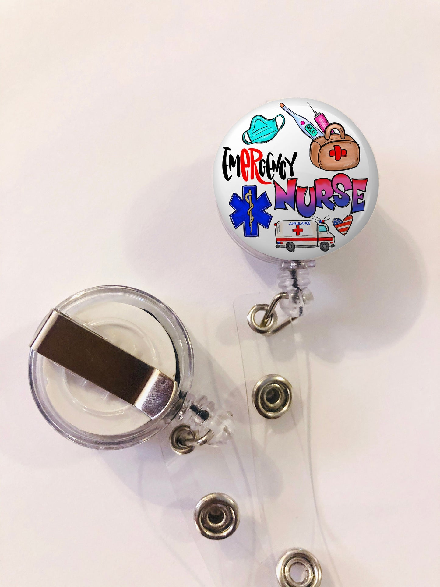 Emergency Nurse Badge Reel - RN Badge Reel - ID Retractable badge, ID Badge Reel - Nurse Gift - Emergency Nurse Gift