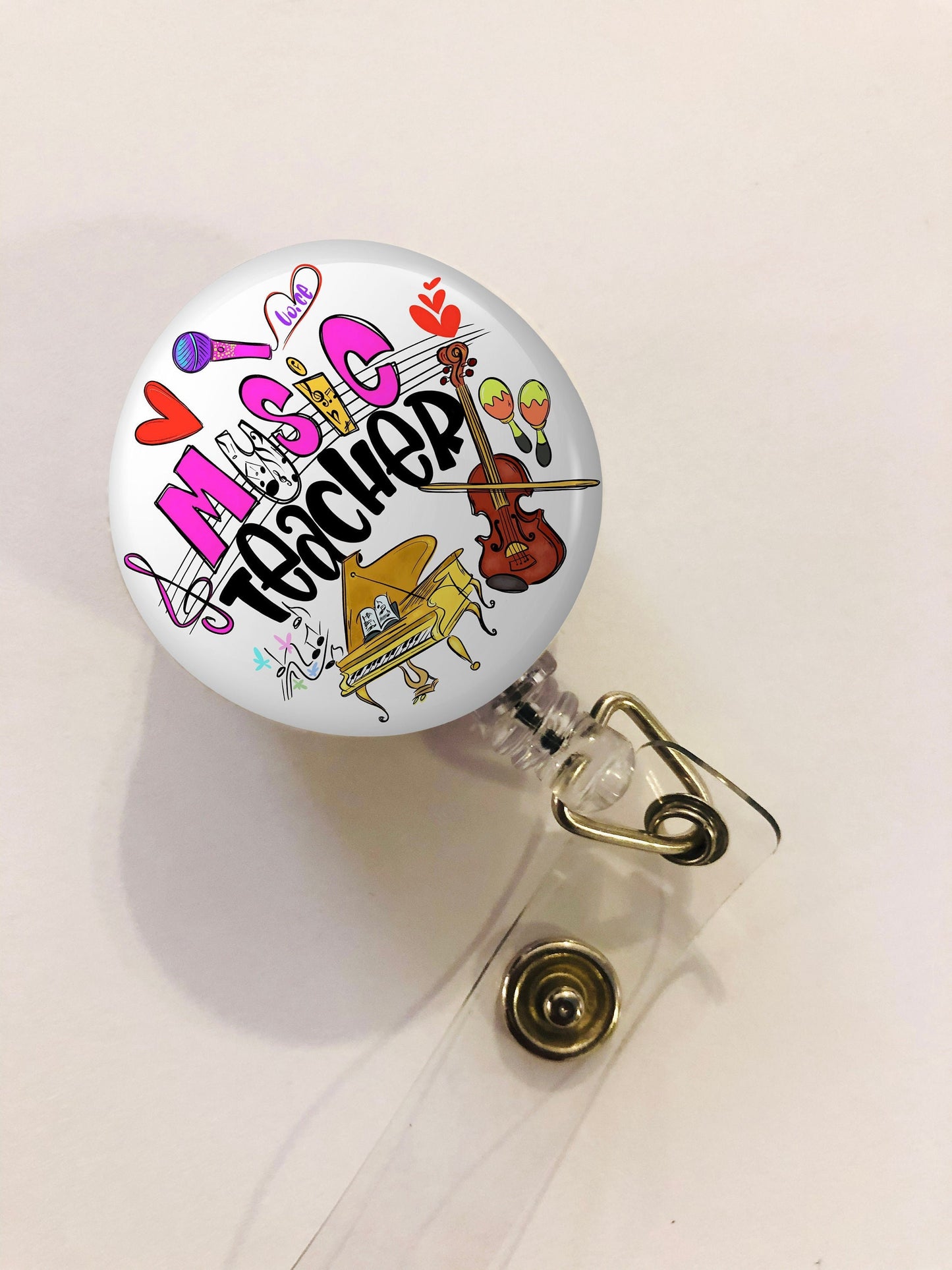 Music Teacher Badge Reel - Music Teacher ID Badge Reel - ID Retractable badge, ID Badge Reel - Music Teacher  Gift