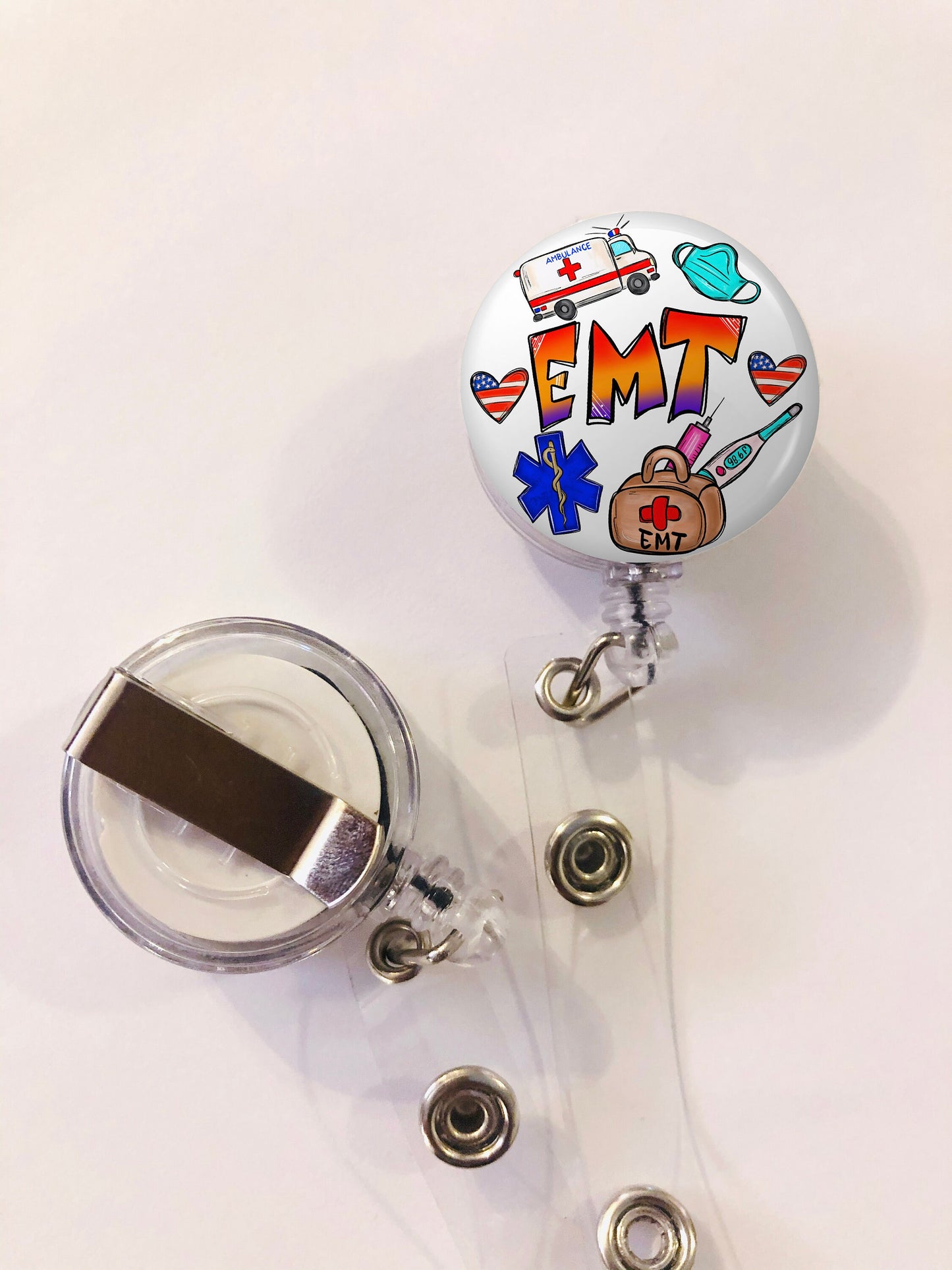Emt Badge Reel - Paramedic ID Retractable badge, ID Badge Reel - Paramedic Gift - Emt Gift