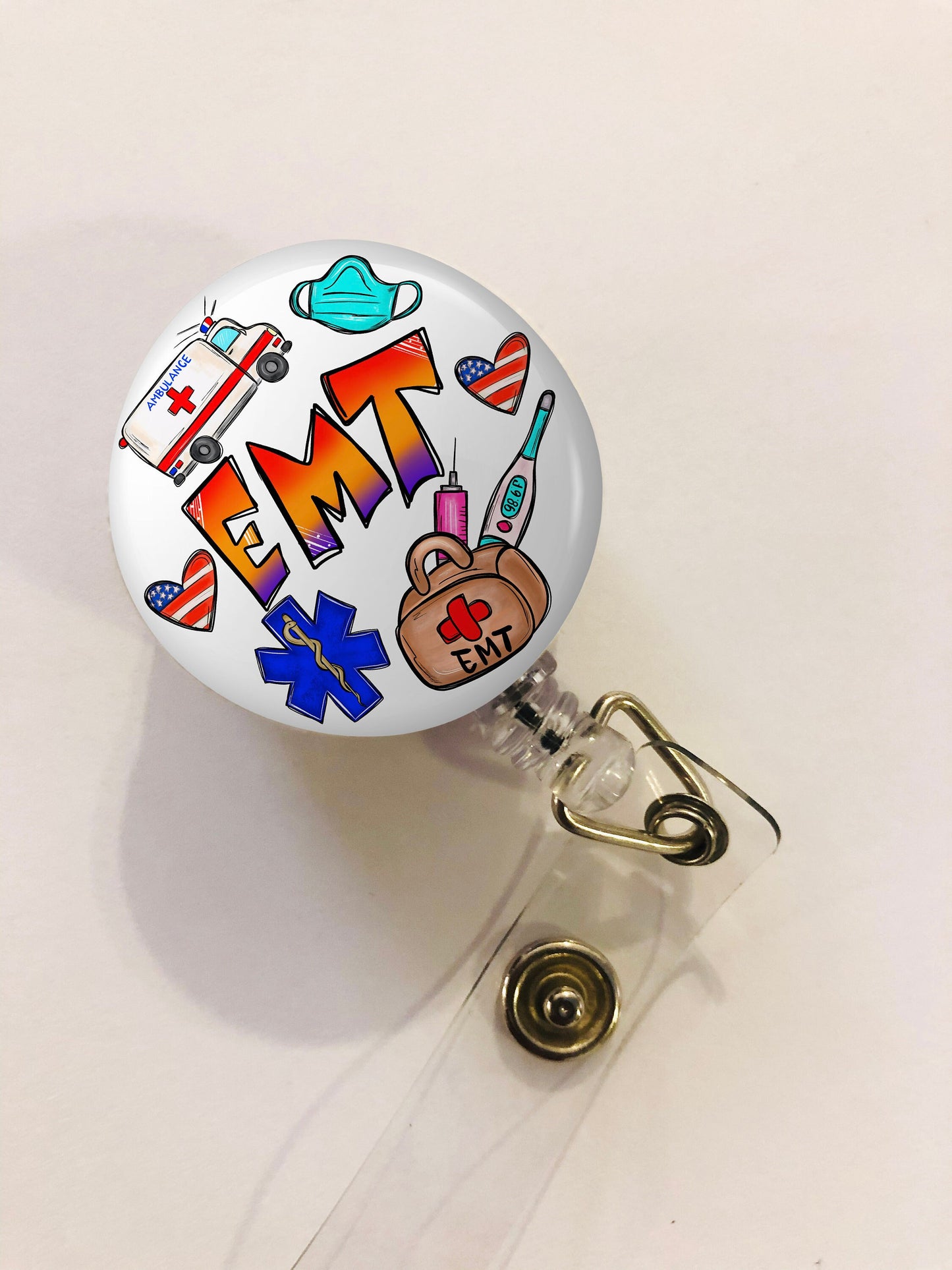 Emt Badge Reel - Paramedic ID Retractable badge, ID Badge Reel - Paramedic Gift - Emt Gift