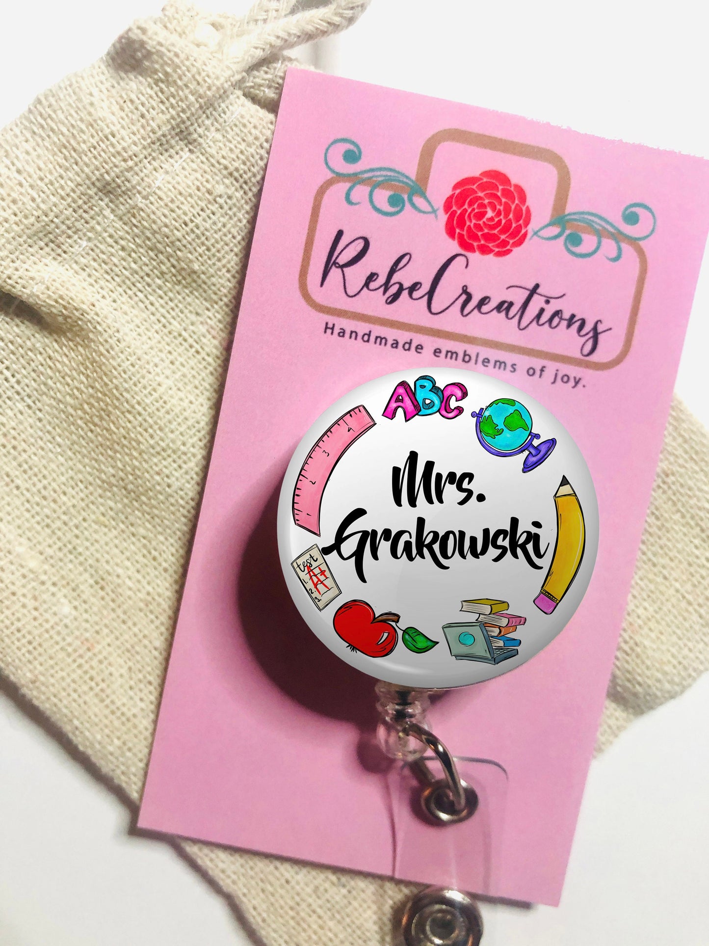 Personalized Teacher Badge Reel - Teacher ID Badge Reel - ID Retractable badge, ID Badge Reel - Teacher Gift