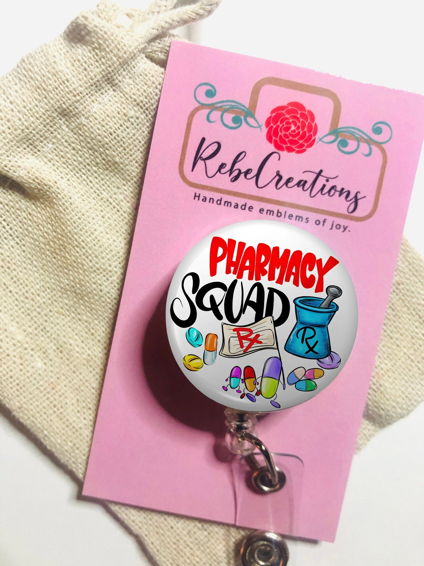 Pharmacy Squad Badge Reel - Pharmacist ID Badge Reel - Or Nurse - ID Retractable badge, ID Badge Reel - Pharmacist Gift - Pharmacy Gift