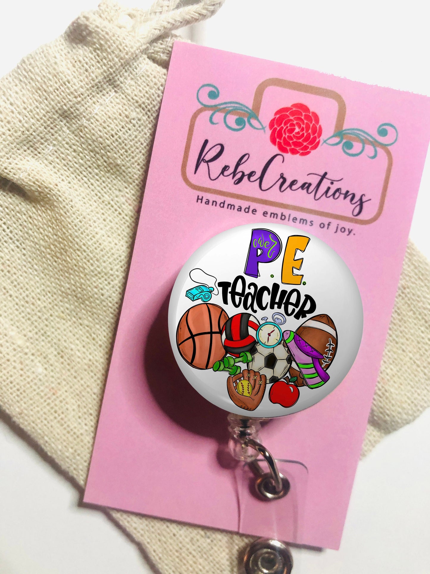 Physical Education Teacher Badge Reel - Pe Teacher ID Badge Reel - ID Retractable badge, ID Badge Reel - Teacher Gift - Pe Teacher Gift