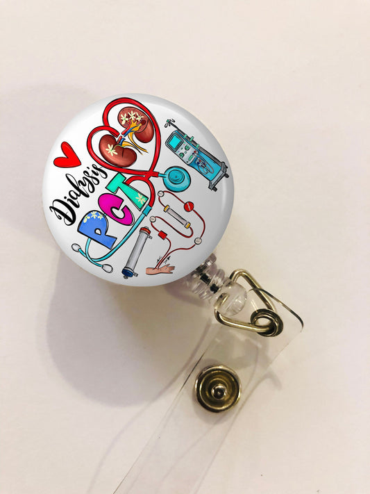 Dialysis Pct Badge Reel - Dialysis Tech ID Badge Reel - ID Retractable badge, ID Badge Reel - Dialysis pct Gift