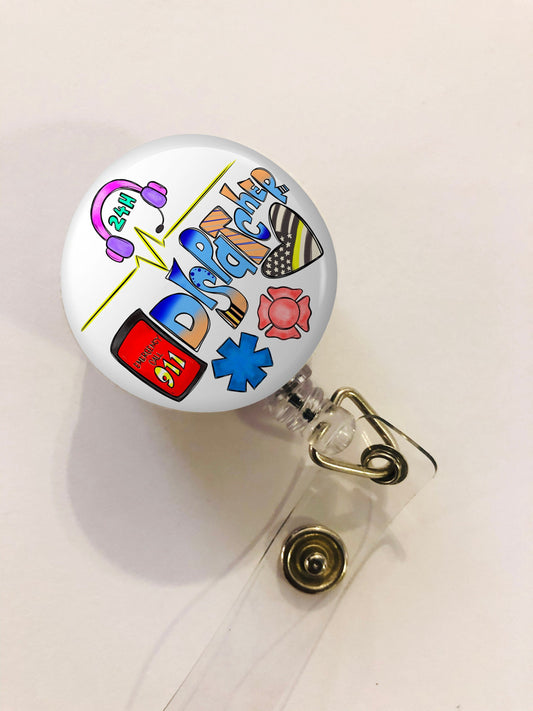 911 Dispatcher Badge Reel - 911 Dispatcher ID Badge Reel - ID Retractable badge, ID Badge Reel - Dispatcher Gift