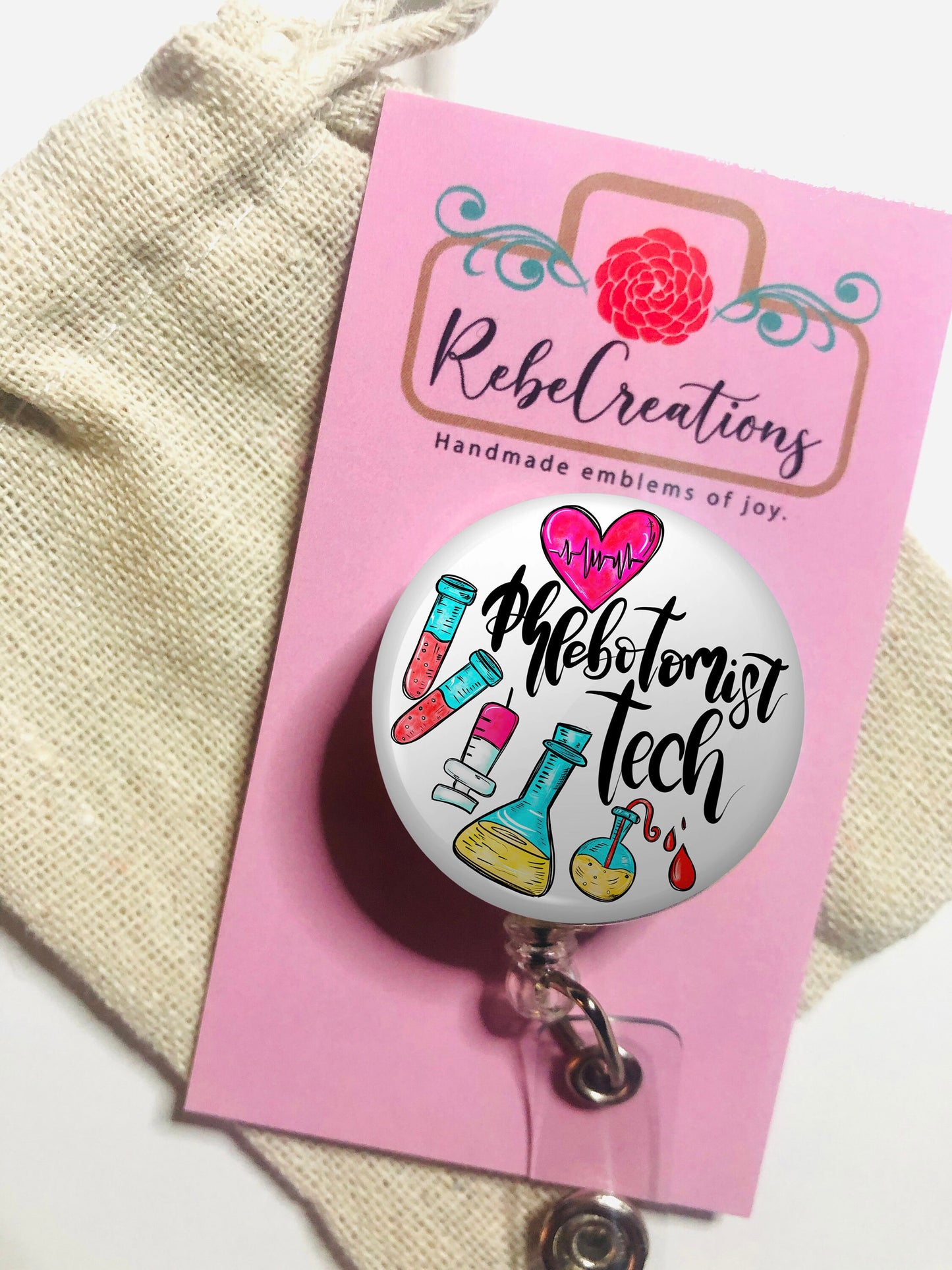 Phlebotomist Tech Badge Reel - Phlebotomist Tech ID Badge Reel - ID Retractable badge, ID Badge Reel - Phlebotomist Tech Gift