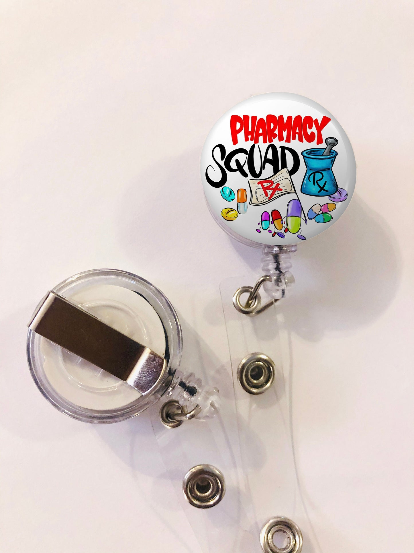 Pharmacy Squad Badge Reel - Pharmacist ID Badge Reel - Or Nurse - ID Retractable badge, ID Badge Reel - Pharmacist Gift - Pharmacy Gift