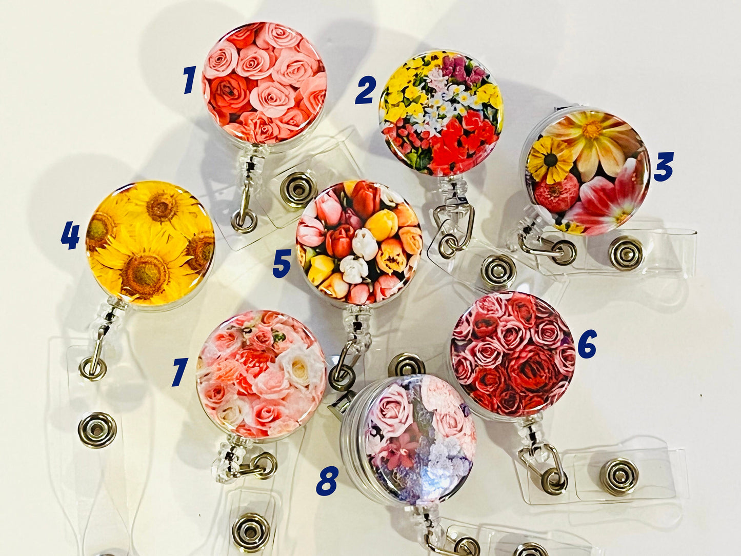 Flower Badge Reels - Flower ID Badge - ID Badge Lanyards - Floral Badge Reels - Retractable Badge Holder - ID Badge Reel