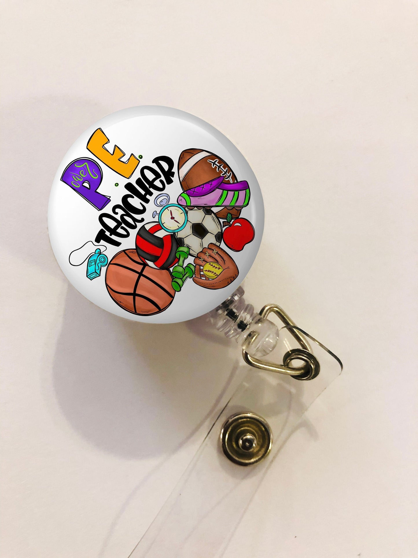 Physical Education Teacher Badge Reel - Pe Teacher ID Badge Reel - ID Retractable badge, ID Badge Reel - Teacher Gift - Pe Teacher Gift