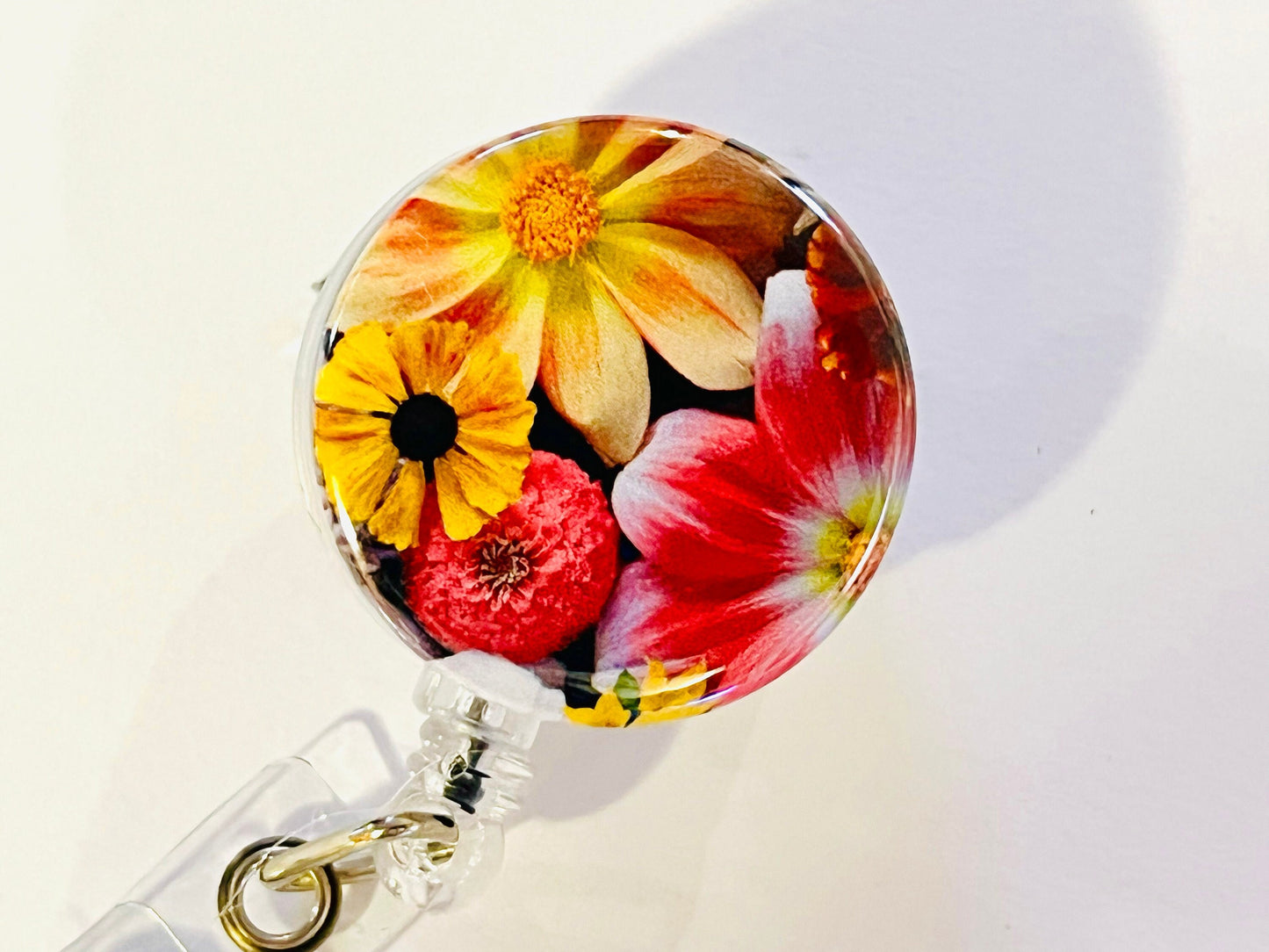 Flower Badge Reels - Flower ID Badge - ID Badge Lanyards - Floral Badge Reels - Retractable Badge Holder - ID Badge Reel