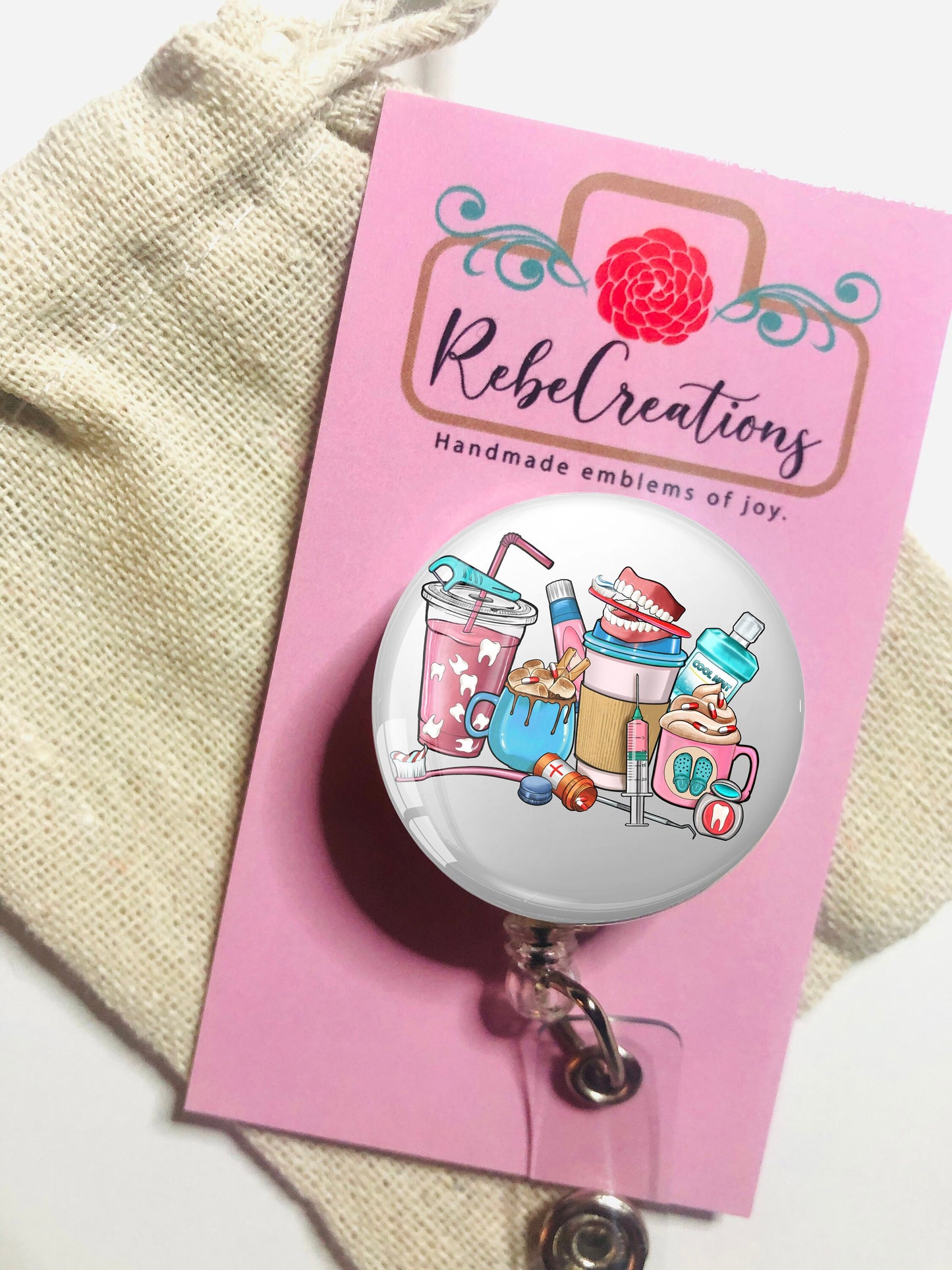 Dentist Badge Reel - Dental Assistant ID Badge Reel - ID Retractable badge, ID Badge Reel - Dentist Gift - Dental Technician