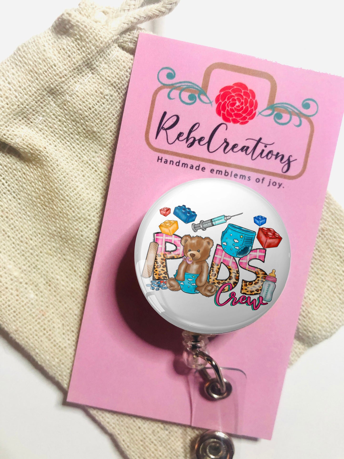 Peds Crew Badge Reel - Pediatrics Badge Reel - ID Retractable badge, ID Badge Reel - Pediatrics RN Gift - Peds Gift - Pediatrician