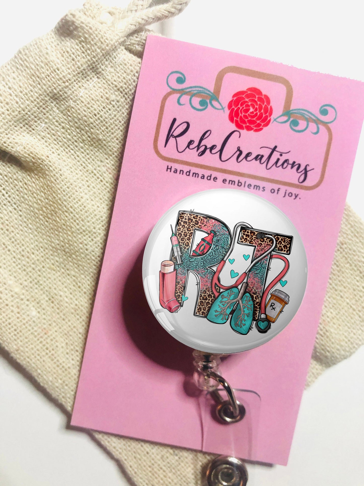 Respiratory Therapist Badge Reel - Rt ID Badge Reel - ID Retractable badge, ID Badge Reel - Rt Gift - Respiratory Therapist Gift
