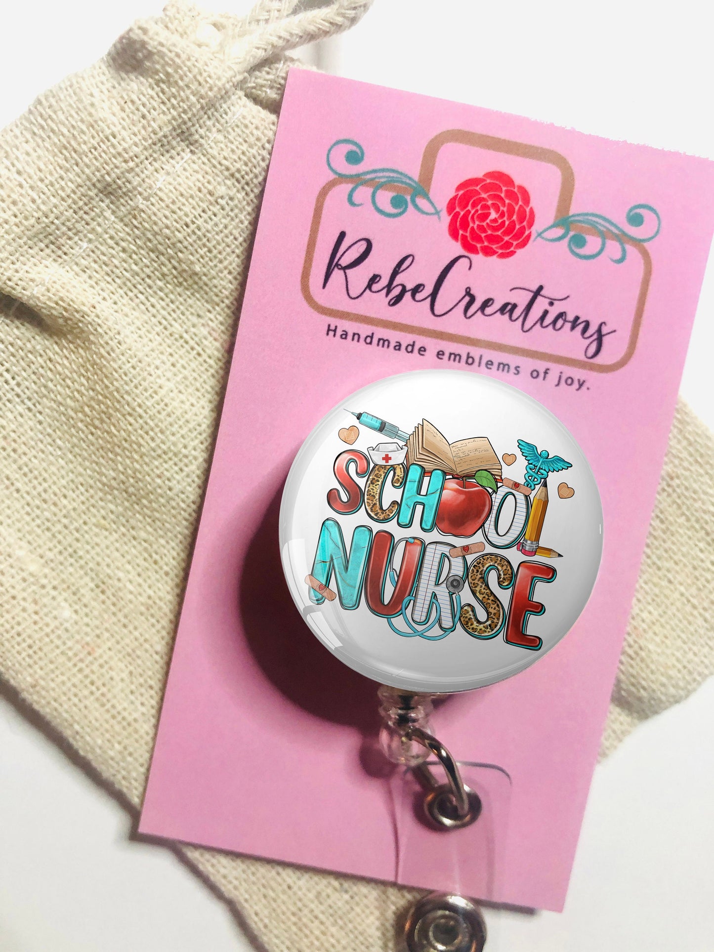 School Nurse Badge Reel - School Rn ID Badge Reel - ID Retractable badge, ID Badge Reel - School Nurse Gift