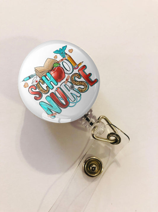 School Nurse Badge Reel - School Rn ID Badge Reel - ID Retractable badge, ID Badge Reel - School Nurse Gift