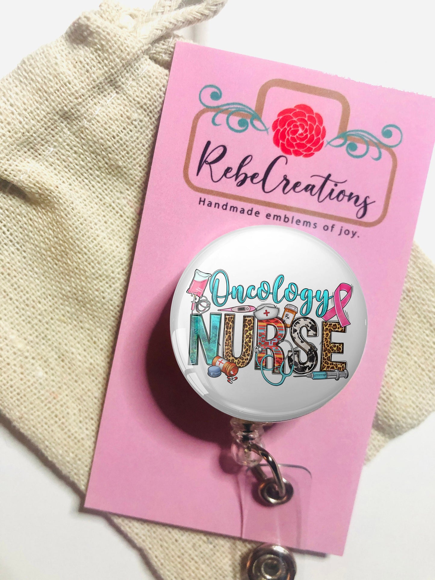 Oncology Nurse Badge Reel - Oncology Rn ID Badge Reel - ID Retractable badge, ID Badge Reel - Oncology Rn Gift - Oncology Nurse