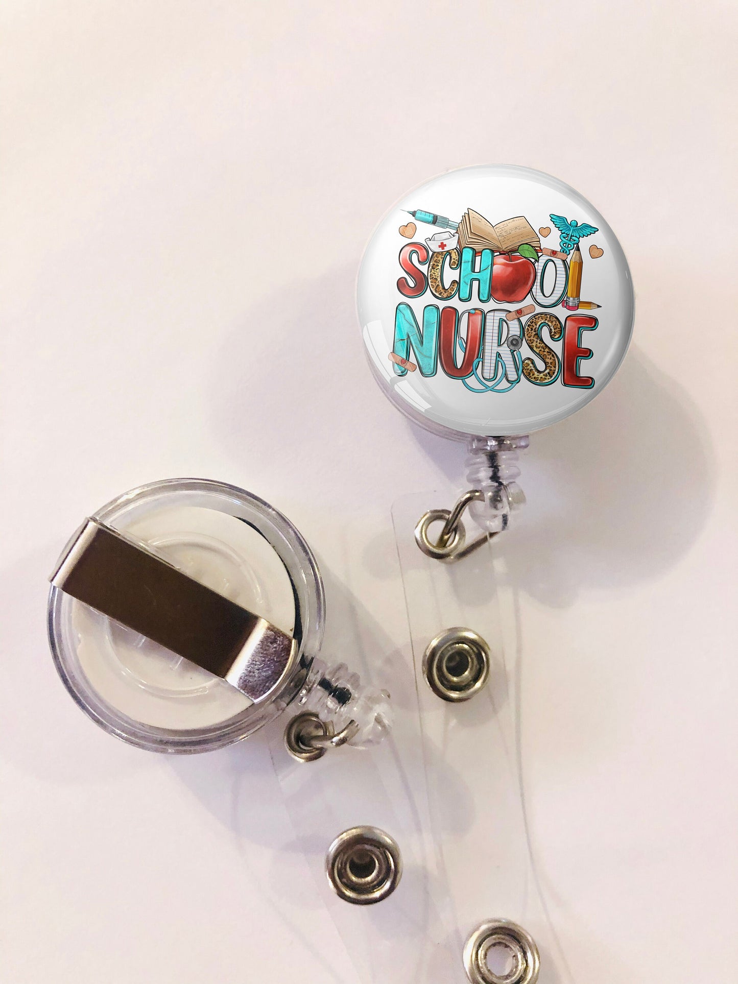 School Nurse Badge Reel - School Rn ID Badge Reel - ID Retractable badge, ID Badge Reel - School Nurse Gift