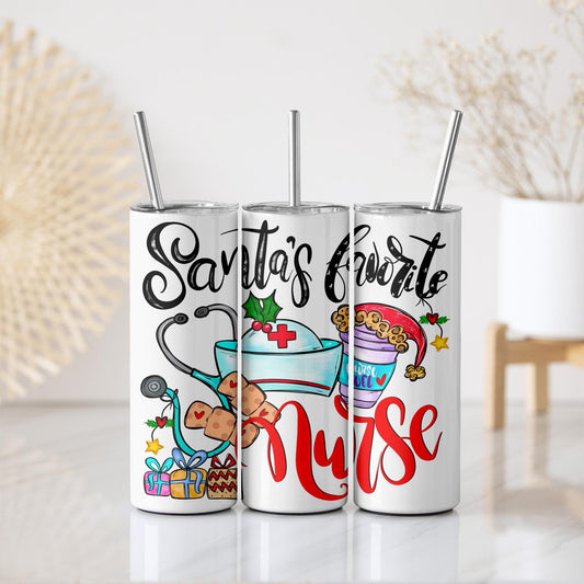 Santa Favorite Nurse Skinny Tumbler - Nurse Skinny Tumbler -  20 oz Skinny Tumbler - 30 oz Skinny Tumbler - Nurse Gift