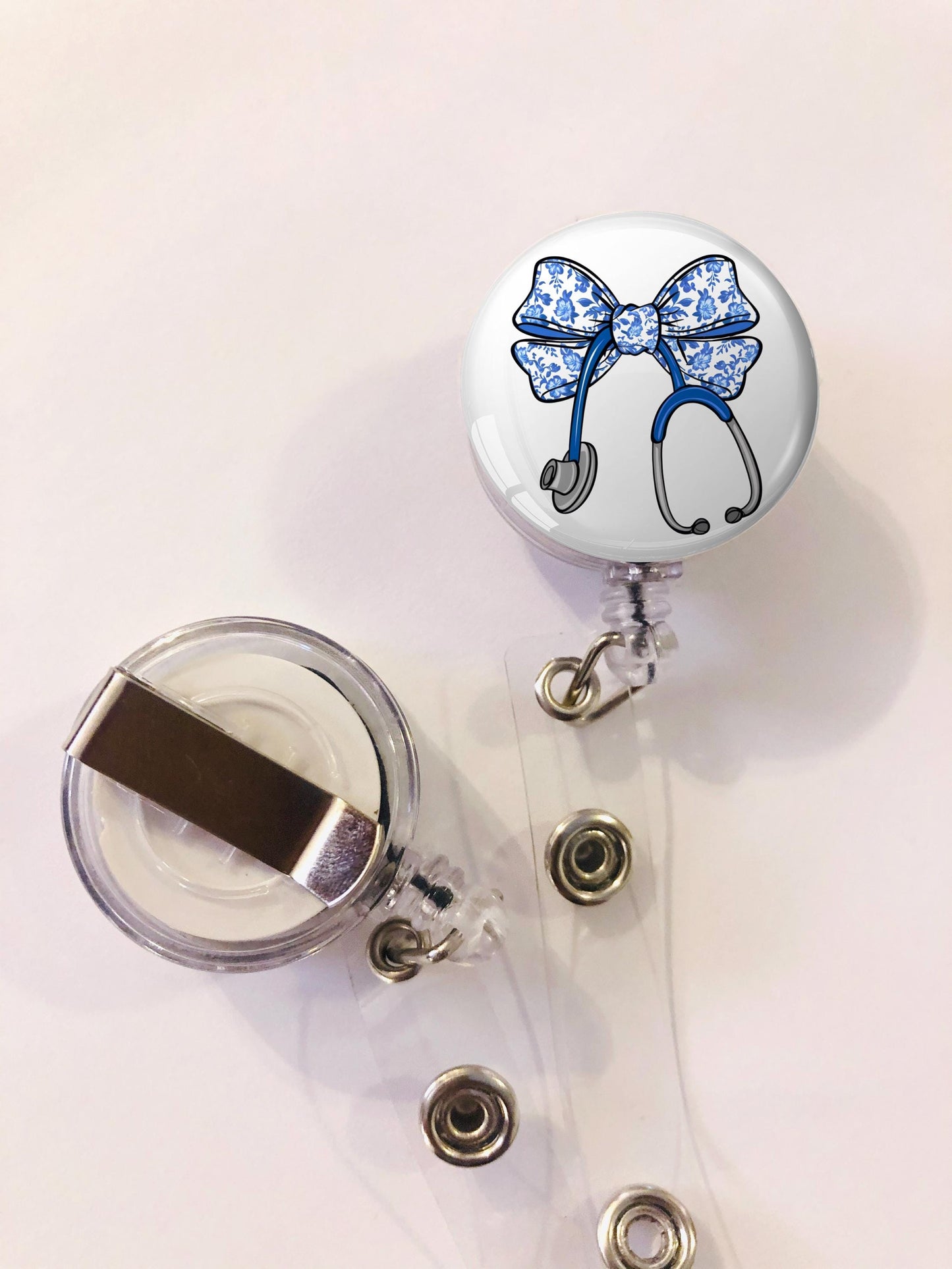 Blue Bow with Stethoscope Badge Reel - Nurse Badge Reel - ID Retractable badge, ID Badge Reel - Nurse Gift - Doctor Gift
