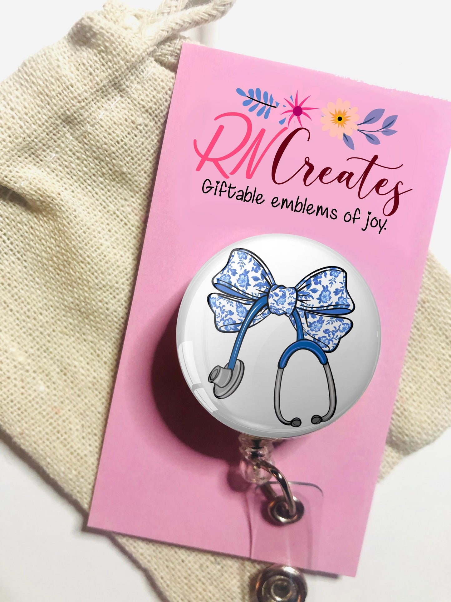 Blue Bow with Stethoscope Badge Reel - Nurse Badge Reel - ID Retractable badge, ID Badge Reel - Nurse Gift - Doctor Gift