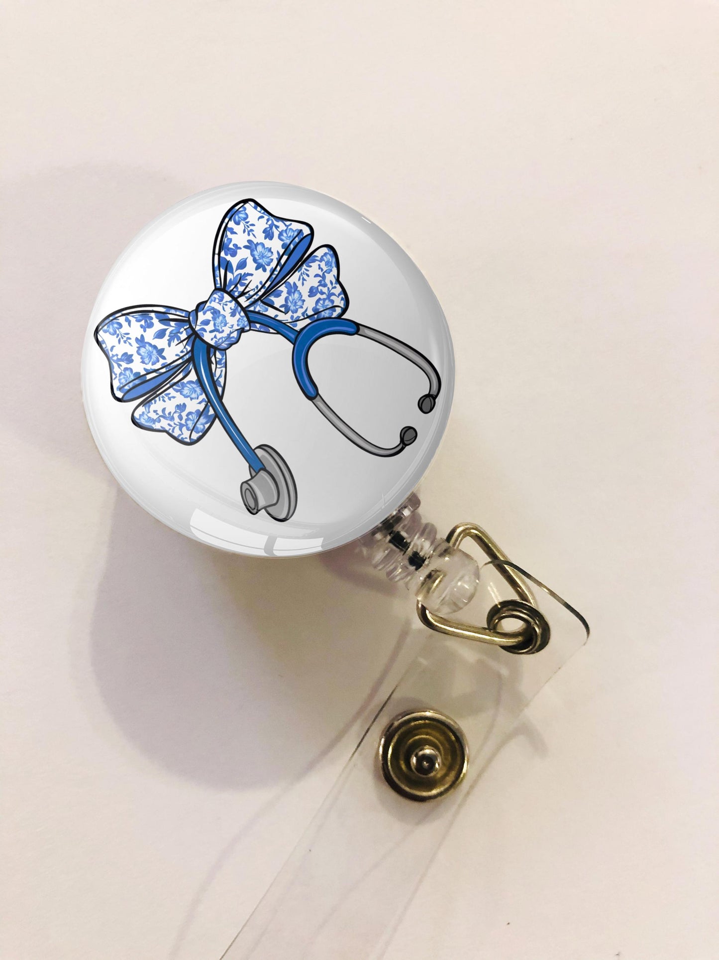 Blue Bow with Stethoscope Badge Reel - Nurse Badge Reel - ID Retractable badge, ID Badge Reel - Nurse Gift - Doctor Gift