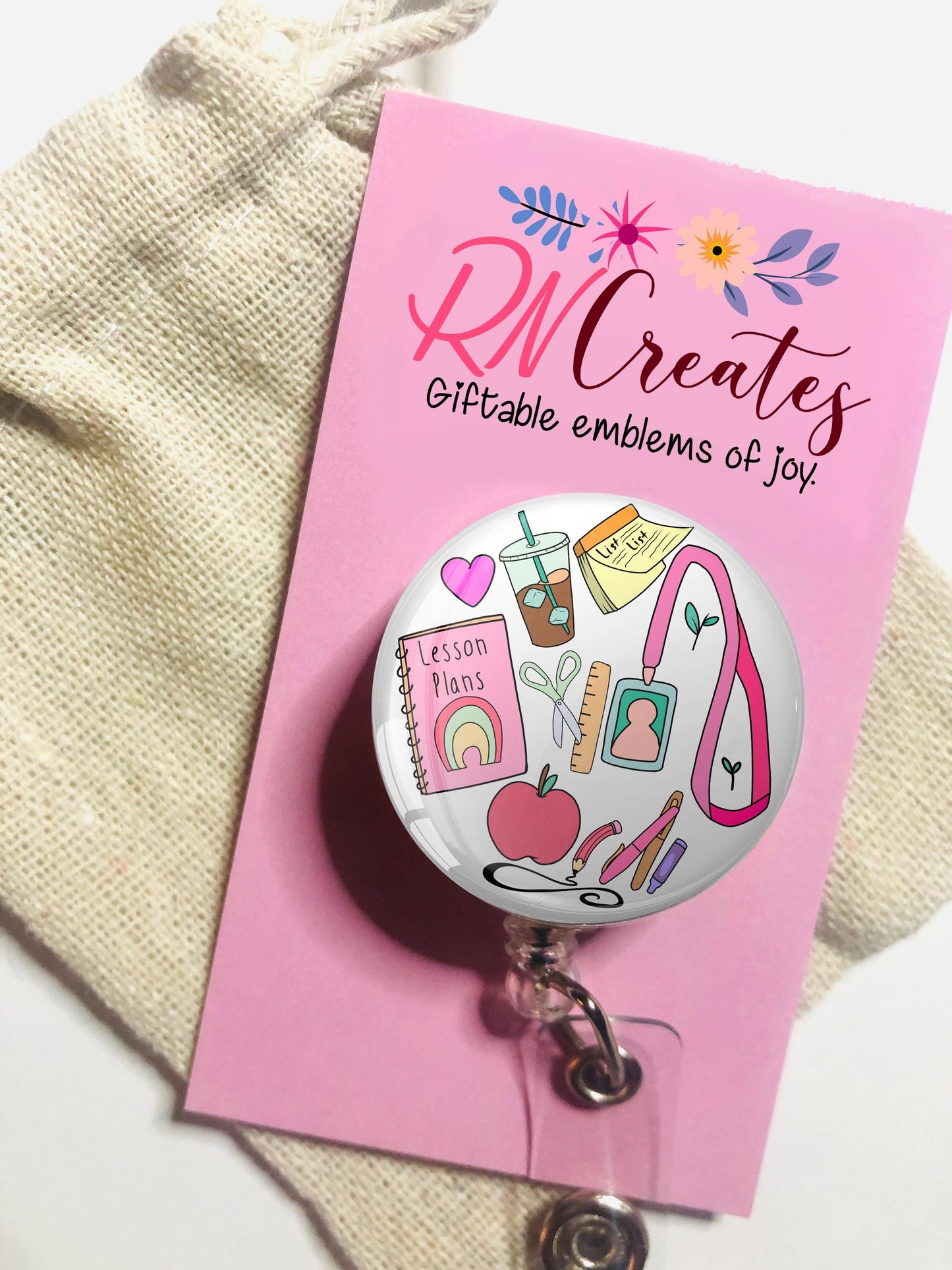 Teacher Badge Reel - School Teacher ID Badge Reel - ID Retractable badge, ID Badge Reel - School Teacher Gift - Teacher's Appreciation Gift