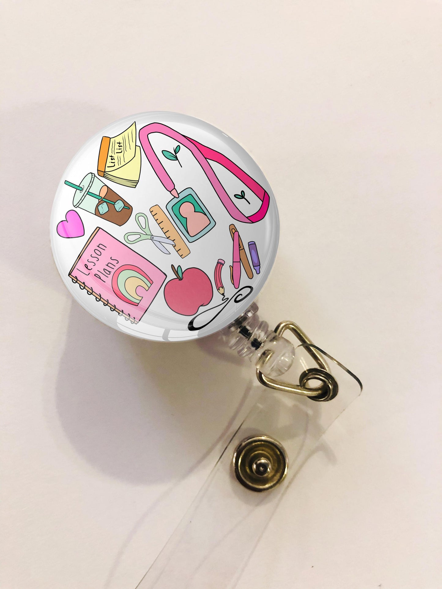 Teacher Badge Reel - School Teacher ID Badge Reel - ID Retractable badge, ID Badge Reel - School Teacher Gift - Teacher's Appreciation Gift