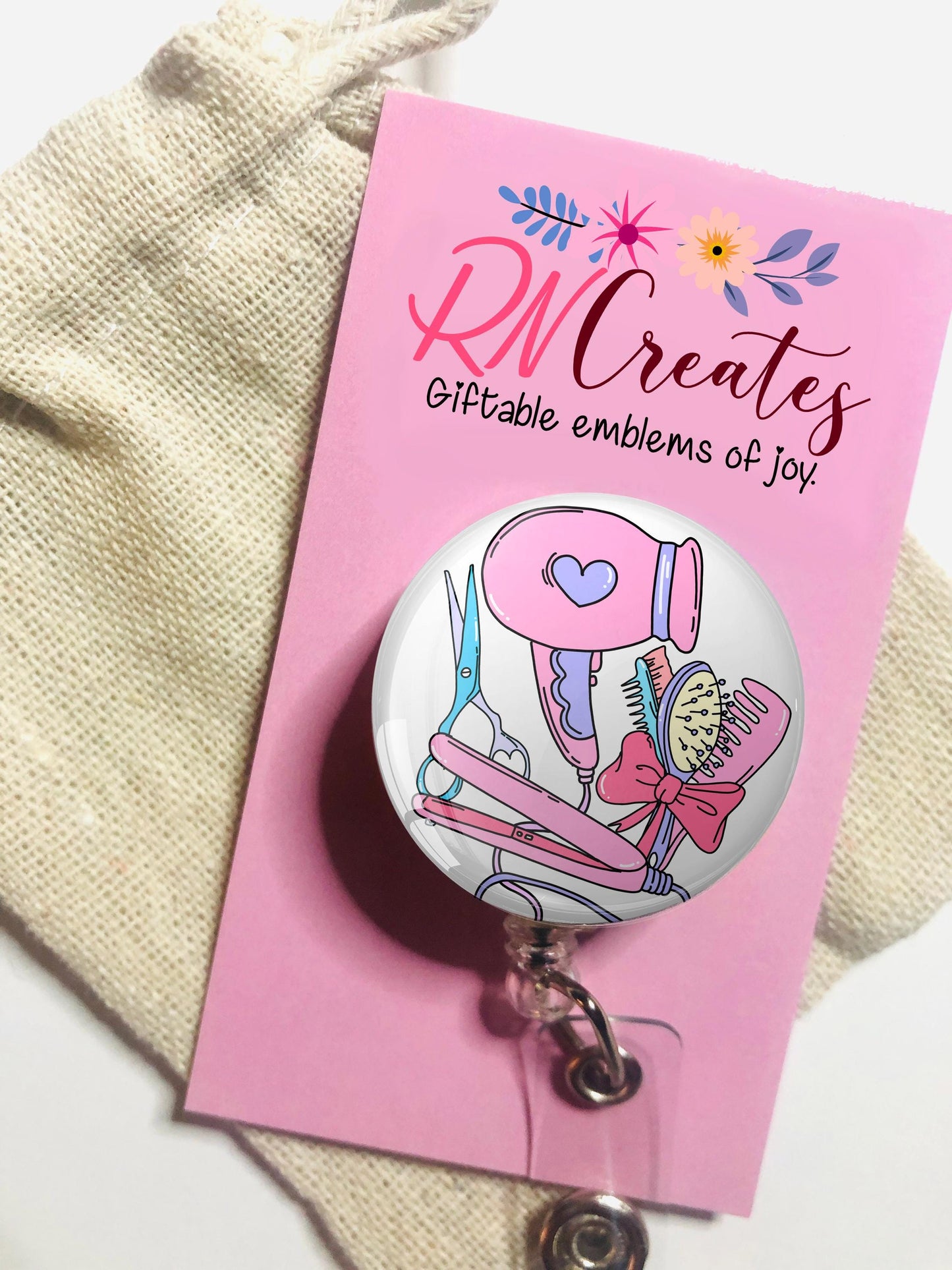 Hair Stylist Badge Reel- ID Retractable badge, ID Badge Reel, Hair Stylist Gift