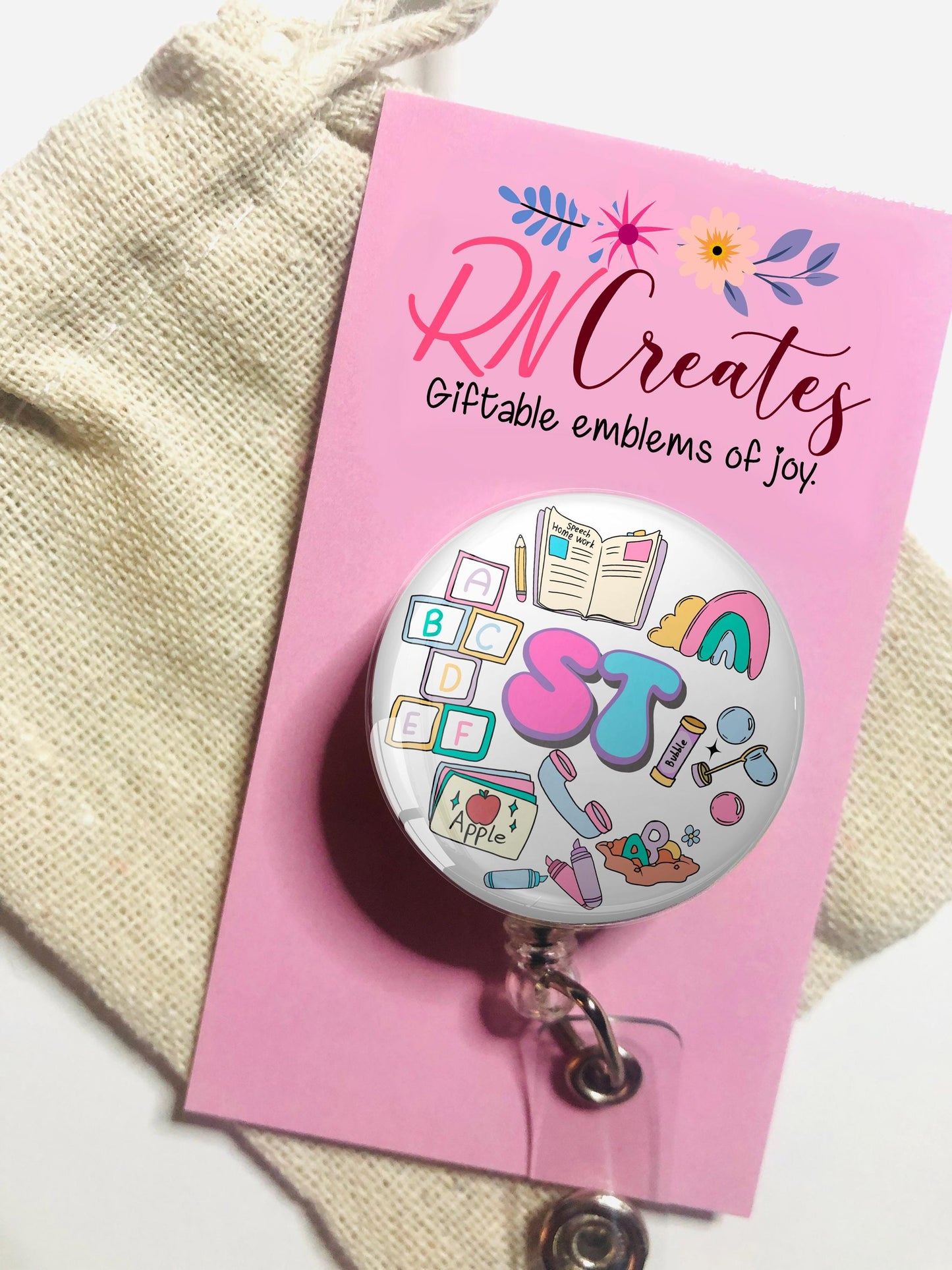 Speech Therapist Badge Reel - ST Badge Reel - ID Retractable badge, ID Badge Reel - St Gift