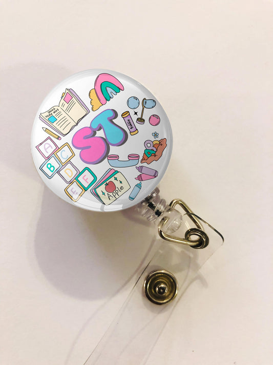 Speech Therapist Badge Reel - ST Badge Reel - ID Retractable badge, ID Badge Reel - St Gift