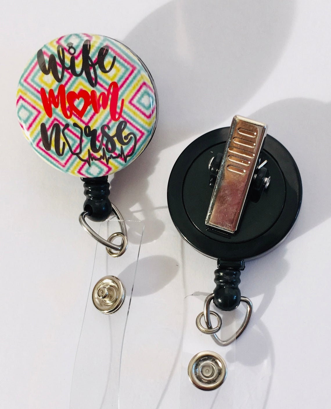 Nurse Badge Reel, Wife Mom Nurse, RN Retractable badge holder, ID Badge Reel, Nurse gift, Badge Reel, Nurse Badge Reel, ID Holder