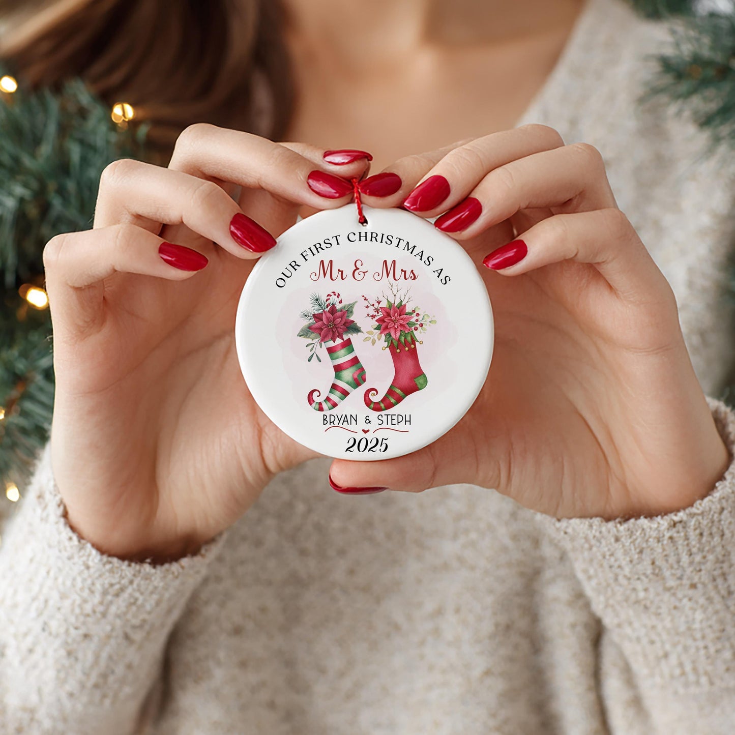 Peresonalized First Christmas as Mr. & Mrs. Ceramic Ornament, Ceramic Ornament, Christmas Gift