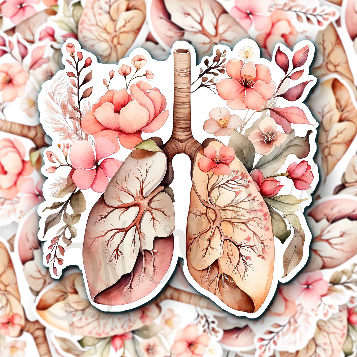 Lungs Sticker - Lungs with Flower Sticker - Anatomy Sticker -  Medical Sticker - Medical Gift - Decorative Sticker - Sticker