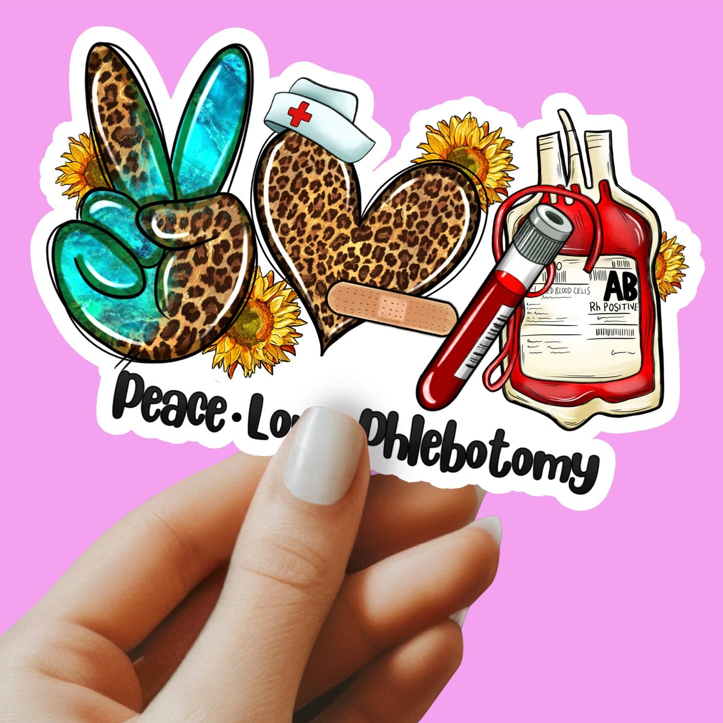 Peace Love Phlebotomy Sticker - Phlebotomist Sticker - Lab Tech Sticker - Decorative Sticker - Sticker