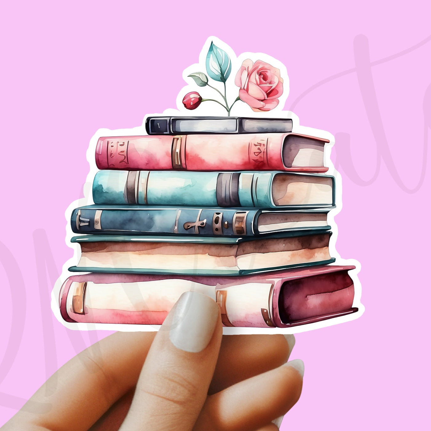 Stack of Pink Books Sticker - Books Sticker - Decorative Sticker