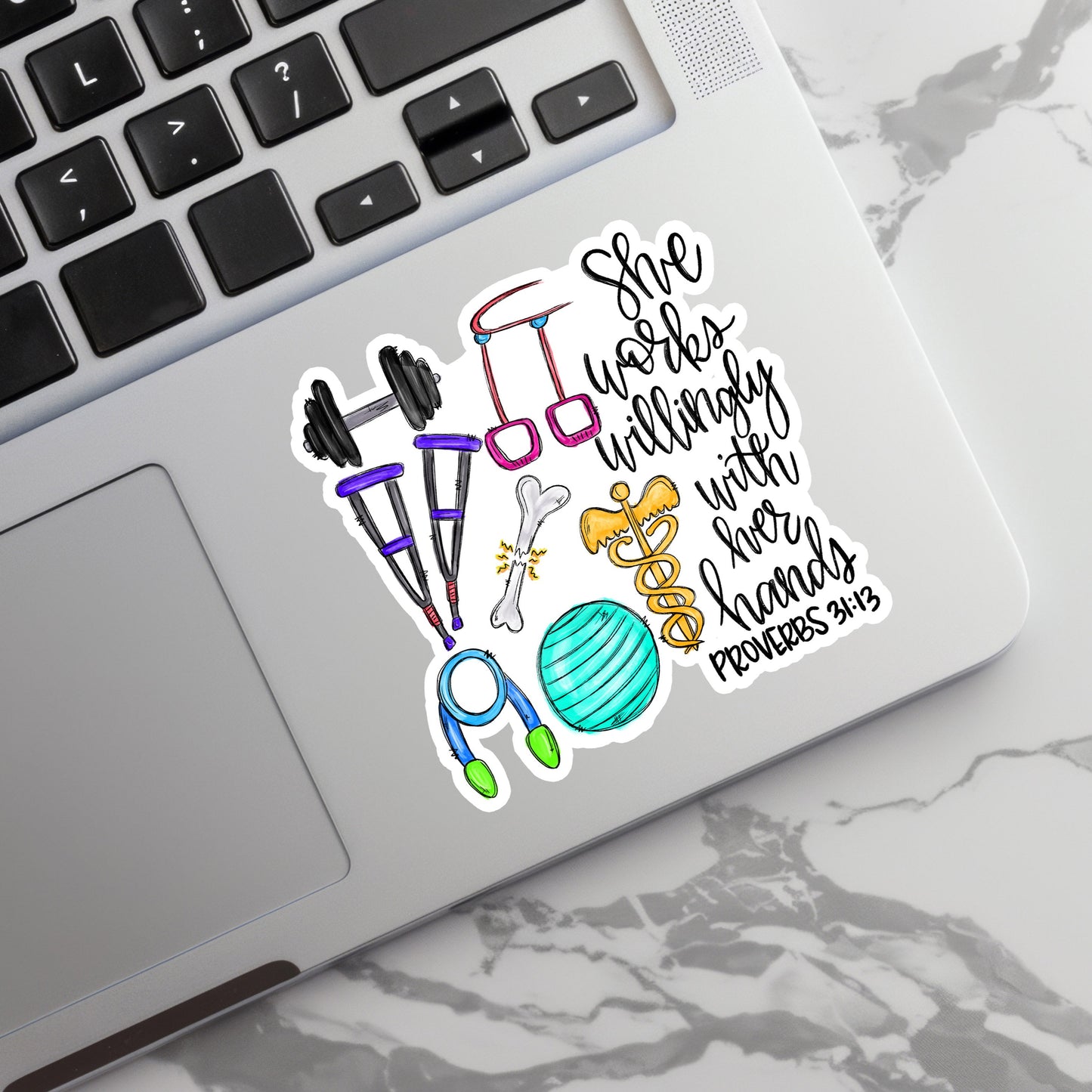 Physical Therapist Sticker - She Willingly Works with Her Hands Sticker - PT Sticker - PT Gift - Decorative Sticker - Sticker