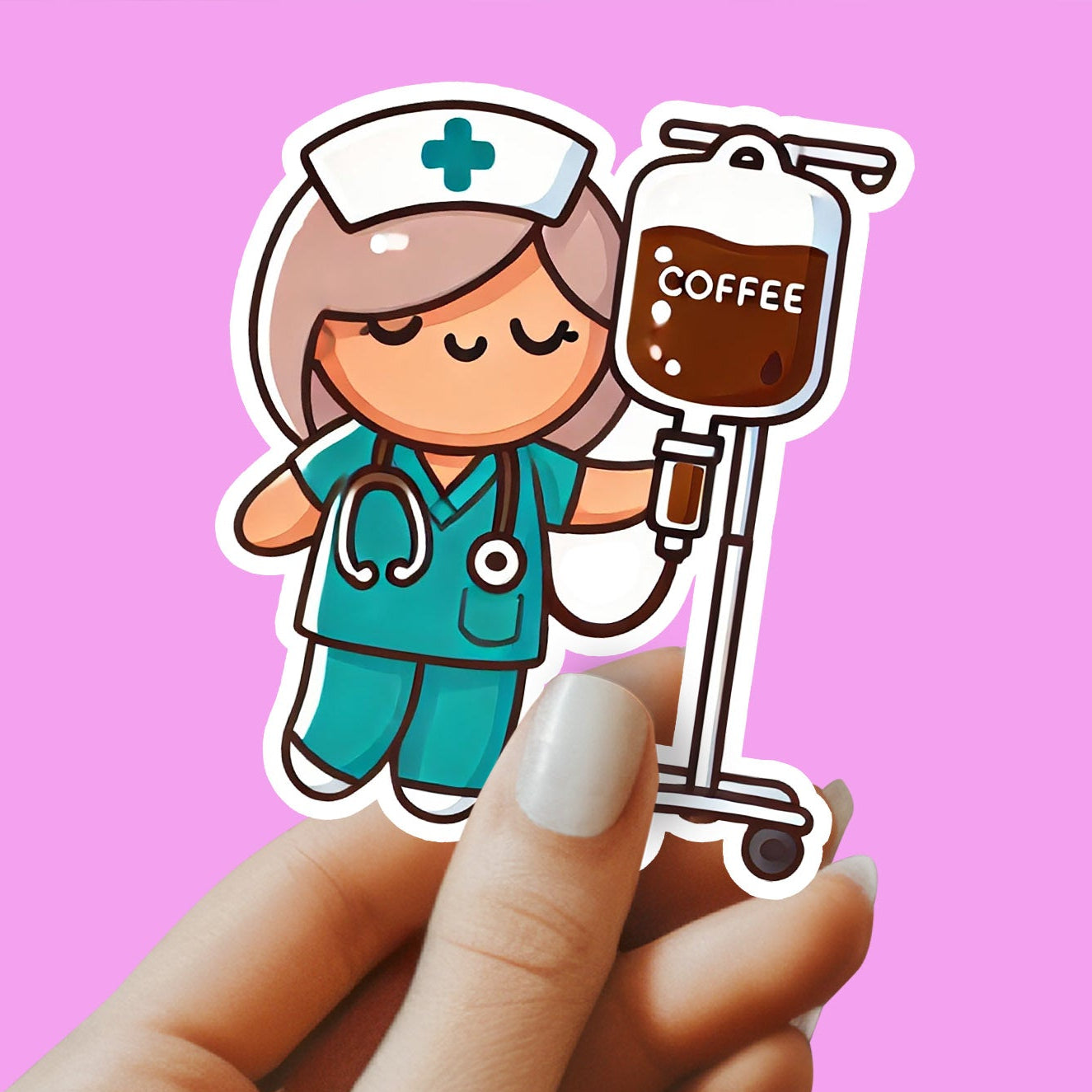 Nurse with Coffee IV Sticker - RN Sticker - Nurse Gift - Decorative Sticker - Sticker