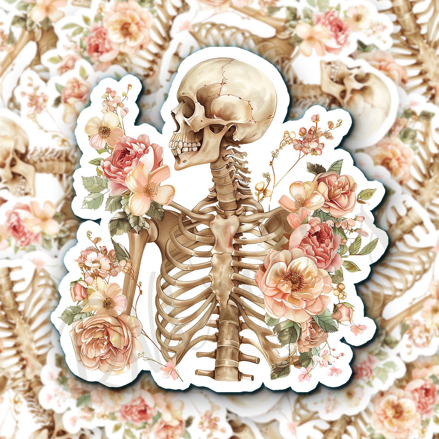 Skeleton Sticker - Skeleton with Flower Sticker - Anatomy Sticker -  Medical Sticker - Medical Gift - Decorative Sticker - Sticker