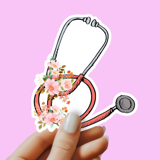 Stethoscope with flowers Sticker - Nurse Sticker -  RN Sticker - Nurse Gift - Decorative Sticker - Sticker